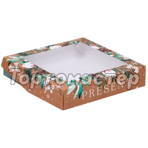 Коробка для сладостей "Зимний подарок" 20х20х4 см 5097370